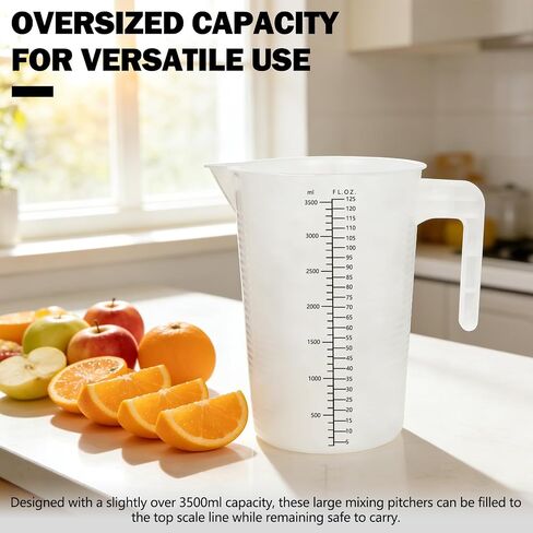 Artcome 3-Pack 3500ml Mixing Pitchers, Shatterproof Plastic Measuring Pitcher with Black Scale, Large Graduated Pitchers for Food Service, Cafeteria & Home Bulk Mixing in Kuwait