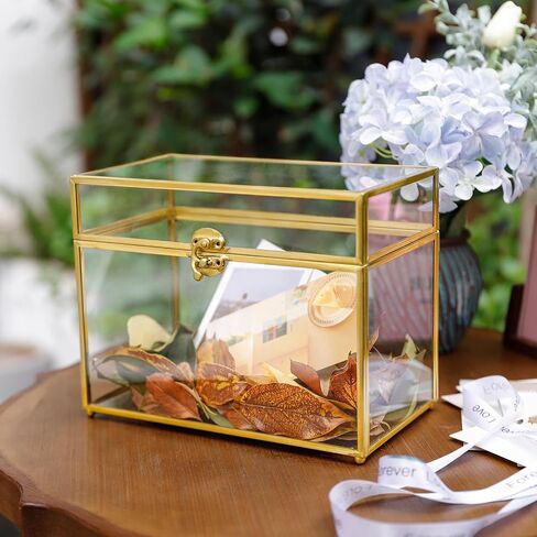 Geometric Wedding Card Box with Locking Slot 12.6x9" Gold‌ | Secure Card Keeper for Weddings, Bridal Showers & Anniversaries | Wishing Well Display & Party Favor Container in Kuwait