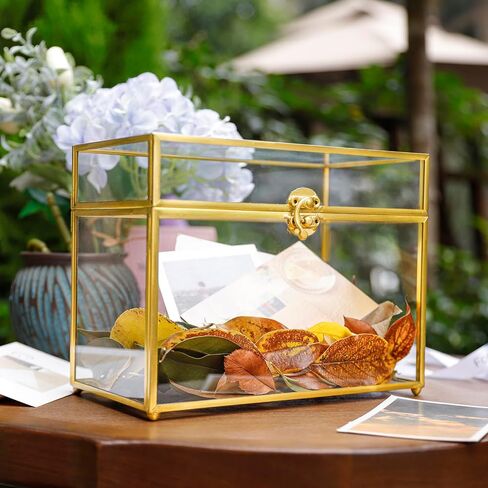 Geometric Wedding Card Box with Locking Slot 12.6x9" Gold‌ | Secure Card Keeper for Weddings, Bridal Showers & Anniversaries | Wishing Well Display & Party Favor Container in Kuwait