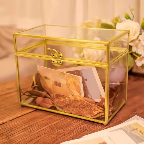 Geometric Wedding Card Box with Locking Slot 12.6x9" Gold‌ | Secure Card Keeper for Weddings, Bridal Showers & Anniversaries | Wishing Well Display & Party Favor Container in Kuwait