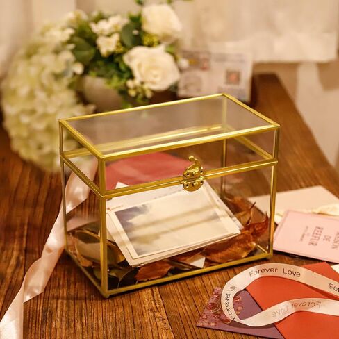 Geometric Wedding Card Box with Locking Slot 12.6x9" Gold‌ | Secure Card Keeper for Weddings, Bridal Showers & Anniversaries | Wishing Well Display & Party Favor Container in Kuwait