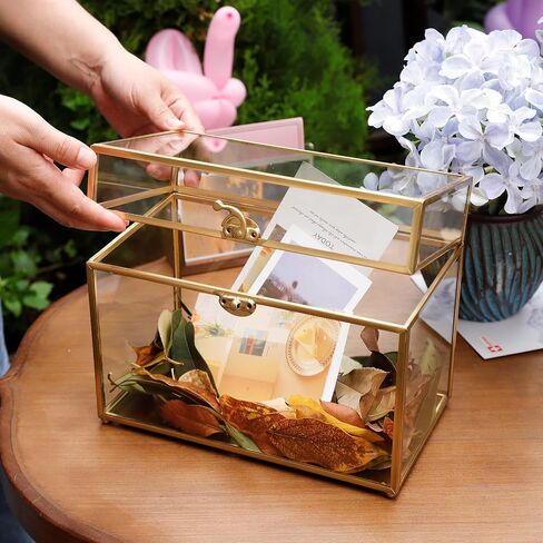Geometric Wedding Card Box with Locking Slot 12.6x9" Gold‌ | Secure Card Keeper for Weddings, Bridal Showers & Anniversaries | Wishing Well Display & Party Favor Container in Kuwait