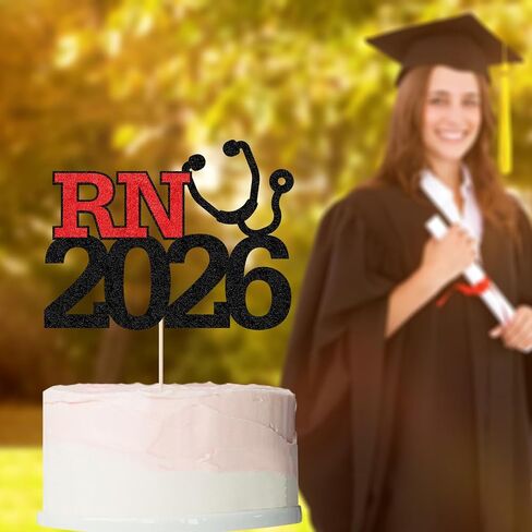 BSN 2025 Cake Topper - فئة 2025 تخرج الممرضة تخرج الديكور ، تهانينا ، مستلزمات زخارف التخرج من مدرسة التمريض/الكلية ، اللوازم الأسود والأحمر in Kuwait