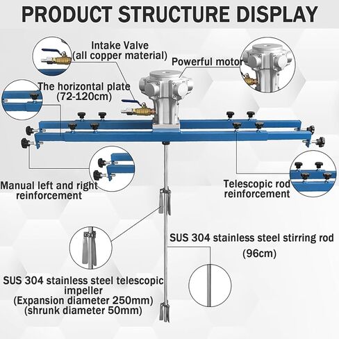 Pneumatic IBC Tote Mixer 265 Gallon 1000L Air Powered Tank Agitator, Adjustable Telescopic Frame, SUS304 Stainless Steel Foldable Impeller, Explosion Proof Mixer for Paint Chemical Liquid in Kuwait