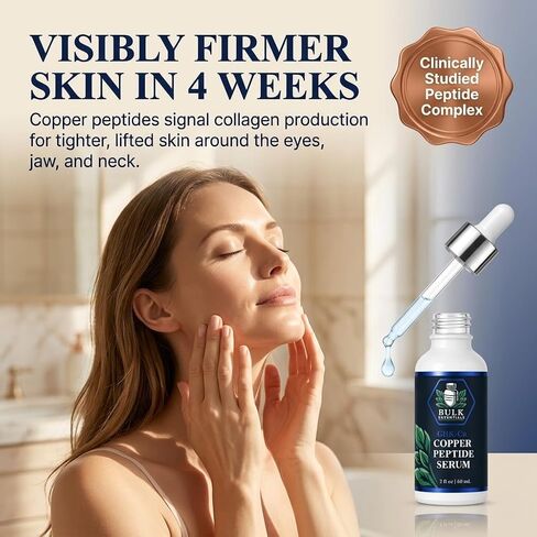 Copper Peptides Serum For Face+Neck Firming & Hydrating, GHK-Cu peptide with Methylene Blue, Hyaluronic Acid Formula, Fragrance Free GHKCu, Made in USA, 2 fl oz in Kuwait