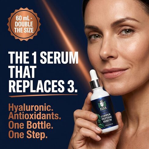 Copper Peptides Serum For Face+Neck Firming & Hydrating, GHK-Cu peptide with Methylene Blue, Hyaluronic Acid Formula, Fragrance Free GHKCu, Made in USA, 2 fl oz in Kuwait