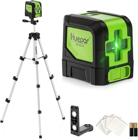 Huepar Laser Level, 100Ft Self Leveling Green Cross Line Laser for Picture Hanging, Tile, Decoration & DIY Construction – 360° Magnetic Base & AA Battery, Indoor Use in Kuwait