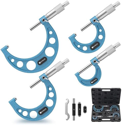 Neoteck 0-4"/0.0001" Outside Micrometer 4PCS Hardened Steel Precision Mechanical Micrometer Set with 1"/2"/3"Calibration Standards Wrench and Case for Machining, Automotive, Inspection in Kuwait