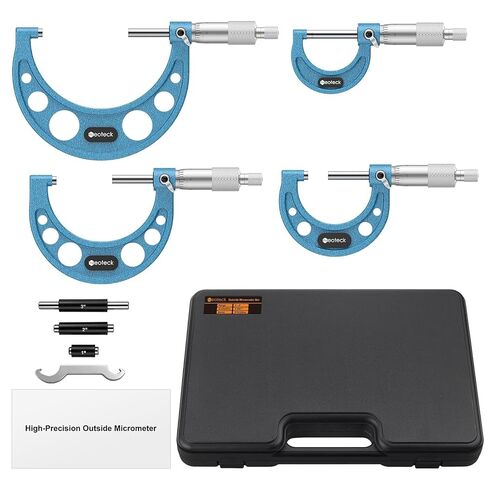 Neoteck 0-4"/0.0001" Outside Micrometer 4PCS Hardened Steel Precision Mechanical Micrometer Set with 1"/2"/3"Calibration Standards Wrench and Case for Machining, Automotive, Inspection in Kuwait