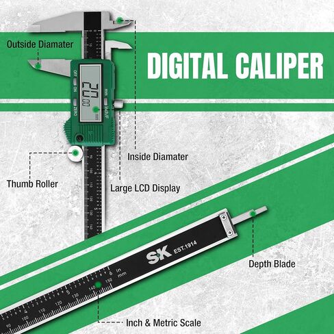 SK 6-Inch Digital Calipers, Vernier Caliper with Large LCD Screen, Caliper Measuring Tool with Auto-Off Feature, Inch/Millimeter/Fraction Conversion, ±0.001" Accuracy in Kuwait