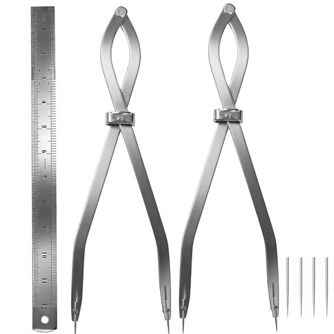 Radius Divider Tool 20" in with Bonus 12" Stainless Steel Ruler, Heavy Duty Wing Divider Scriber Marking Tool for Metalworking & Woodworking - Upgraded Lock Nut Design with Replaceable Sharp Points in Kuwait