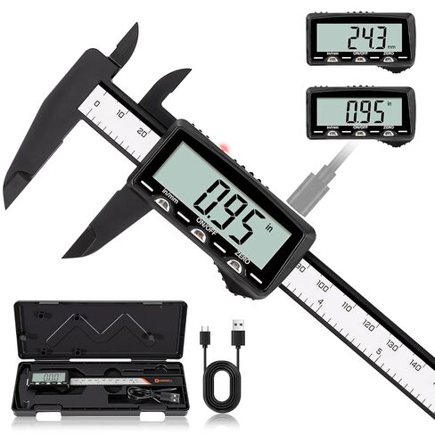 HARDELL Digital Caliper, Rechargeable Plastic Caliper with Large LCD Screen, in/MM Conversion, Protect Case, Auto-Off Caliper Measuring Tool for Household, Watch, Jewelry, DIY, 6 Inch in Kuwait