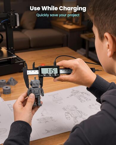 HARDELL Digital Caliper, Rechargeable Plastic Caliper with Large LCD Screen, in/MM Conversion, Protect Case, Auto-Off Caliper Measuring Tool for Household, Watch, Jewelry, DIY, 6 Inch in Kuwait