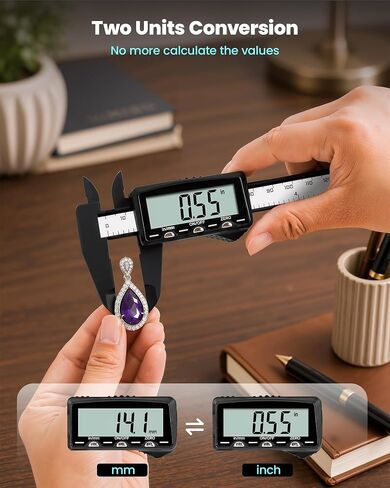 HARDELL Digital Caliper, Rechargeable Plastic Caliper with Large LCD Screen, in/MM Conversion, Protect Case, Auto-Off Caliper Measuring Tool for Household, Watch, Jewelry, DIY, 6 Inch in Kuwait