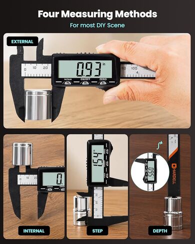 HARDELL Digital Caliper, Rechargeable Plastic Caliper with Large LCD Screen, in/MM Conversion, Protect Case, Auto-Off Caliper Measuring Tool for Household, Watch, Jewelry, DIY, 6 Inch in Kuwait
