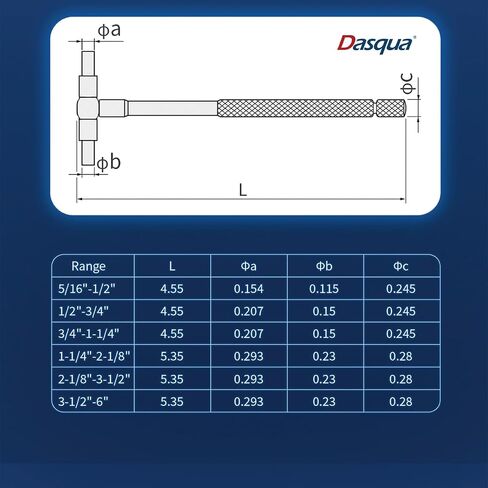 Dasqua 5911-0012 6 Piece TiN Coated 5/16 to 6" Telescoping Gage Set in Kuwait