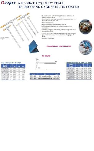 Dasqua 5911-0012 6 Piece TiN Coated 5/16 to 6" Telescoping Gage Set in Kuwait