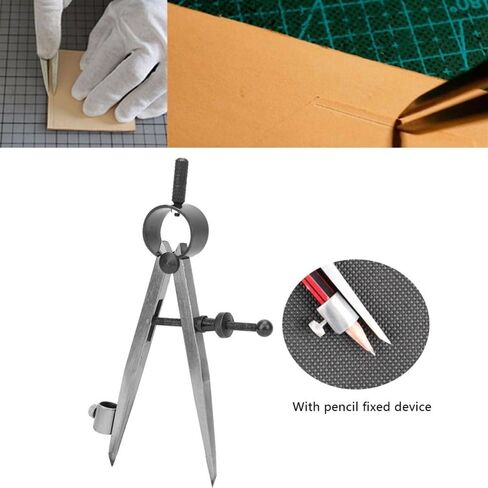 Drafting Compass with Pencil Fixer – Carbon Steel Precision Divider for Metalwork & Leather Craft, Rotating Scriber Tool for Accurate Line Drawing in Kuwait