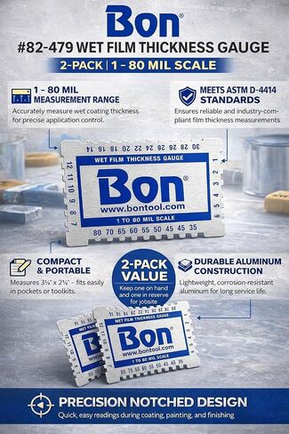 مقياس سمك الغشاء الرطب Bon 82-479، مقياس 1-80 مل، مقياس طلاء الألومنيوم ASTM D4414، عبوتان in Kuwait