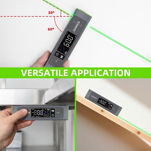 شاشة LCD للمستوى الرقمي 3 في 1، محدد زاوية من الألومنيوم مع مستوى ليزر مغناطيسي وخط متقاطع بالليزر بطول 100 قدم وخط حائط لتعليق الإطارات والصور، قابل لإعادة الشحن عبر USB-C in Kuwait