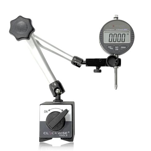 Clockwise Tools Digital Indicator with Magnetic Base Holder Stand, DIBR-0105 0-1 Inch/25.4mm, Inch/Metric Conversion, Auto Off in Kuwait
