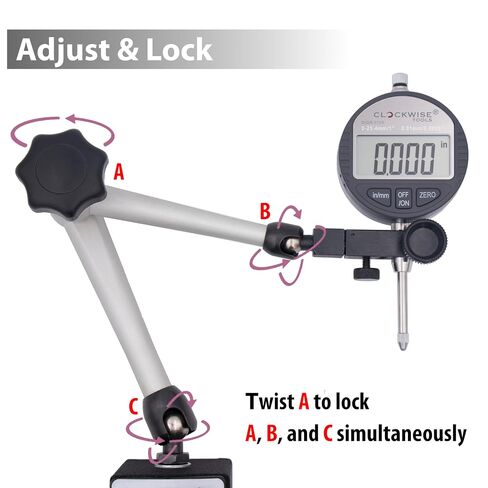 Clockwise Tools Digital Indicator with Magnetic Base Holder Stand, DIBR-0105 0-1 Inch/25.4mm, Inch/Metric Conversion, Auto Off in Kuwait
