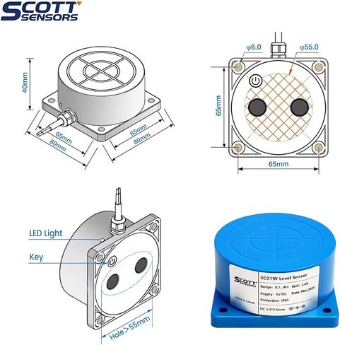 SCOTTSENSORS SC01R Smart WiFi Blue Water Level Sensor Water Tank Level Monitor Oil Tank Gauge Sensor , Automatic Alarm Indicator for Tuya Smart Life Mobile APP Smart Home Remote IP66 Waterproof in Kuwait