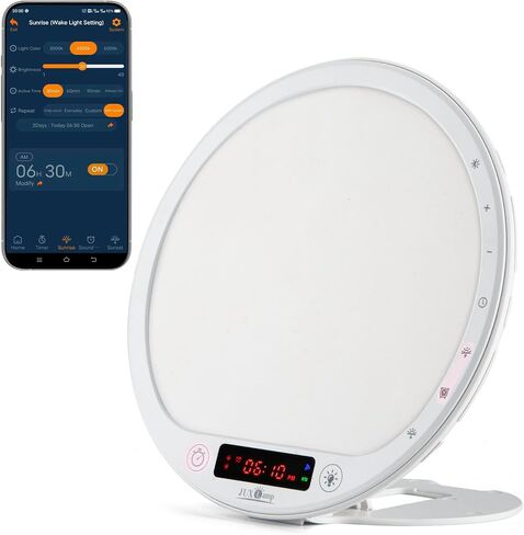 Light Therapy Lamp 10000 Lumens UV-Free Sunrise Alarm Clock Wake Up Light Super Bright Alarm Clock APP Control with 10 Built-in Natural Sounds Portable in Saudi Arabia