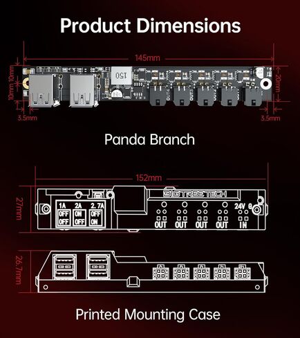 BIGTREETECH Panda Branch Power Expansion Board for Bambu-Lab P1S/P1P/X1C/X1E/A1/A1 Mini 3D Printers, Powering Panda Touch/Panda Knomi/USB Fans/USB Light Strips/AMS/AMS Lite in Kuwait