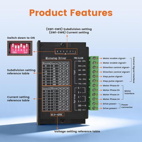Stepper Motor Driver - TB6600 9-42V 4A 1-32 Microstep Adjustable with Over-Current Protection for CNC Router 3D Printer Engraving Machine by DIY Hobbyists & Engineers in Kuwait
