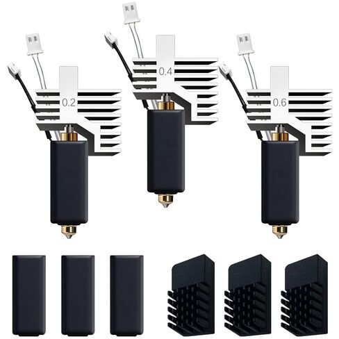 for ELEGOO Centauri Carbon Hotend Kit (3pcs), Pre-Installed 0.2mm/0.4mm/0.6mm Brass Hardened Steel Nozzle, Extruder kit Has Pre-Installed Heat Sink,with 3PK Silicone Socks and 3PK Nozzle Wipes in Kuwait