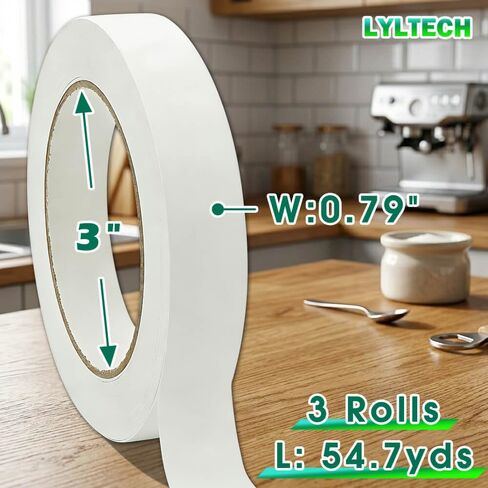 LYLTECH Freezer Tape 3 Rolls (164 Yards Total) - 3" Core,Residue-Free Food Storage Container Labels, Low Temp Writable Masking Tape for Meal Prep and Meat Wrapping, Each Roll 0.79" x 54.7 Yds in Kuwait