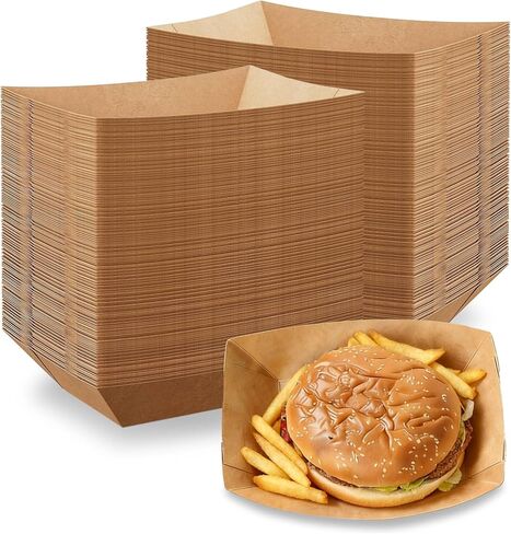 250 Pack 2lb Paper Food Boats - Heavy-Duty Food Trays Disposable,Paper Food Trays for Hot Dog,Nacho,Fries,Onion Rings,Ice Cream or Other Snacks in Kuwait