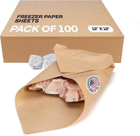 Brown Freezer Paper Sheets 12" x 12", Pack of 100 - USA-Made Paper Sheets for Long-Term Freezing of Meat & Fish - Freezer Pads for Quilting - Bakery Tissue Wraps for Food Storage by IDL Packaging in Kuwait