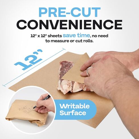 Brown Freezer Paper Sheets 12" x 12", Pack of 100 - USA-Made Paper Sheets for Long-Term Freezing of Meat & Fish - Freezer Pads for Quilting - Bakery Tissue Wraps for Food Storage by IDL Packaging in Kuwait