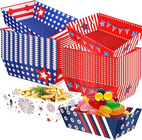 WorldBazaar 60 Pcs 4th of July Paper Food Trays Bulk Patriotic Disposable Fourth of July Party Decorations Snack Serving Tray Star Red White Blue 250 Anniversary Supplies in Kuwait