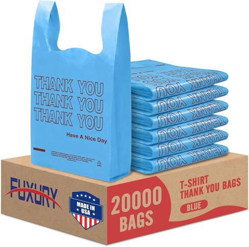 Fuxury 1000 Count Thank You Plastic Bags (11.5" x 6.5" x 21") White, T-shirt, Grocery, Take Out, To Go, Retail Shopping Bags in Bulk (Made in USA) in Kuwait