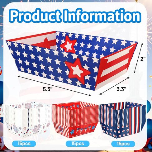 WorldBazaar 60 Pcs 4th of July Paper Food Trays Bulk Patriotic Disposable Fourth of July Party Decorations Snack Serving Tray Star Red White Blue 250 Anniversary Supplies in Kuwait