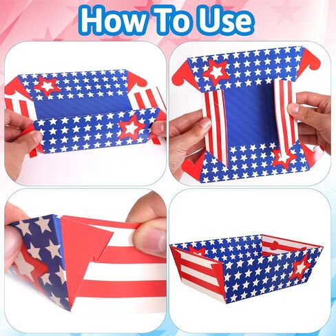 WorldBazaar 60 Pcs 4th of July Paper Food Trays Bulk Patriotic Disposable Fourth of July Party Decorations Snack Serving Tray Star Red White Blue 250 Anniversary Supplies in Kuwait