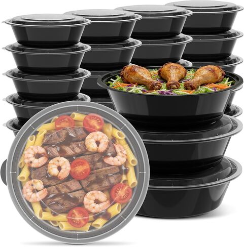 18oz Round 50-Pack Meal Prep Containers Reusable with Lids, To Go Take Out Plastic Food Storage Containers with Lids, Sturdy Leakproof & Food Safe, Microwave Freezer Dishwasher Safe Prep Containers in Kuwait