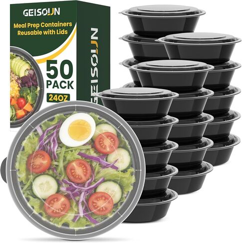 18oz Round 50-Pack Meal Prep Containers Reusable with Lids, To Go Take Out Plastic Food Storage Containers with Lids, Sturdy Leakproof & Food Safe, Microwave Freezer Dishwasher Safe Prep Containers in Kuwait