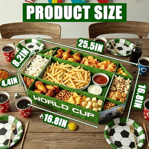World Cup Decorations 2026 – Large Soccer Snack Serving Tray & Soccer Party Decorations, Paper Divided Appetizer Food Snack Holder for World Cup Decor, Birthday & Soccer Theme Party Favors in Kuwait