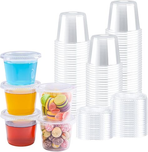 BYSNOW 400 Sets 2 oz Plastic Portion Cups with Lids, Small Clear Jello Shot Cup, Disposable Plastic Condiment Containers for Sauce, Salad Dressing, Snacks in Kuwait