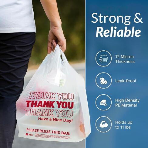 Reli. Thank You Bags | 600 Pack | White Thank You Plastic Bags with Handles | Ideal for Grocery, Shopping, Food Take Out, Restaurants, Small Business (11.5" x 6.5" x 21") in Kuwait