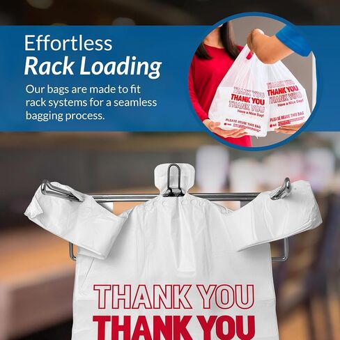 Reli. Thank You Bags | 600 Pack | White Thank You Plastic Bags with Handles | Ideal for Grocery, Shopping, Food Take Out, Restaurants, Small Business (11.5" x 6.5" x 21") in Kuwait