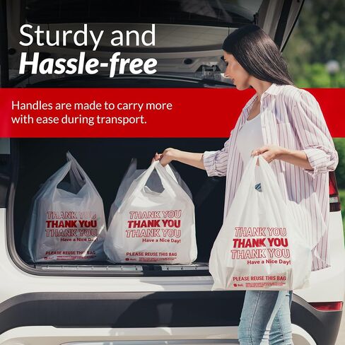 Reli. Thank You Bags | 600 Pack | White Thank You Plastic Bags with Handles | Ideal for Grocery, Shopping, Food Take Out, Restaurants, Small Business (11.5" x 6.5" x 21") in Kuwait
