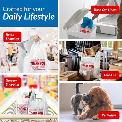 Reli. Thank You Bags | 600 Pack | White Thank You Plastic Bags with Handles | Ideal for Grocery, Shopping, Food Take Out, Restaurants, Small Business (11.5" x 6.5" x 21") in Kuwait
