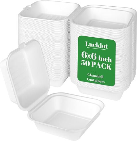 Lucklot 100 Pack Togo 8×9 Inch Disposable 3 Compartment White Clamshell Take Out Containers with Lids, To Go Takeout Lunch Boxes Compostable and Eco-Friendly Biodegradable Bagasse PFAS-Free for Food in Kuwait