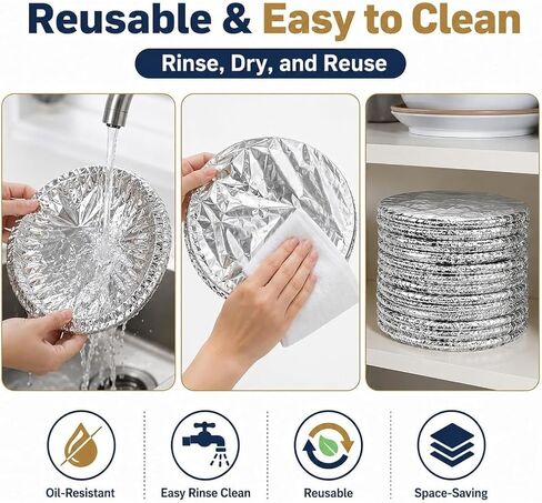 50/100 قطعة من أغطية الطعام المصنوعة من رقائق الألومنيوم القابلة لإعادة الاستخدام، تصميم مطاطي مطاطي مع حماية قابلة لإعادة الاستخدام، أغطية أوعية للأطباق والأطباق والأواني والحاويات، مثالية لاستخدام المطبخ والنزهات وتخزين الطعام (50 قطعة) in Kuwait