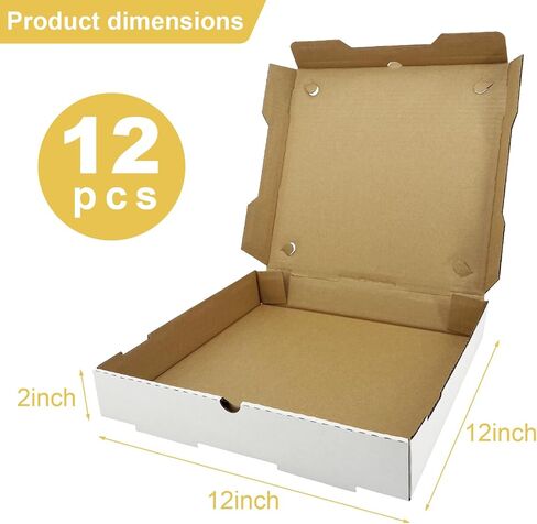 Pizza Boxes 12 x 12 x 2 （12 Pack） Ventilated and durable,Suitable for pizza, cookies, cakes, or food delivery in Kuwait